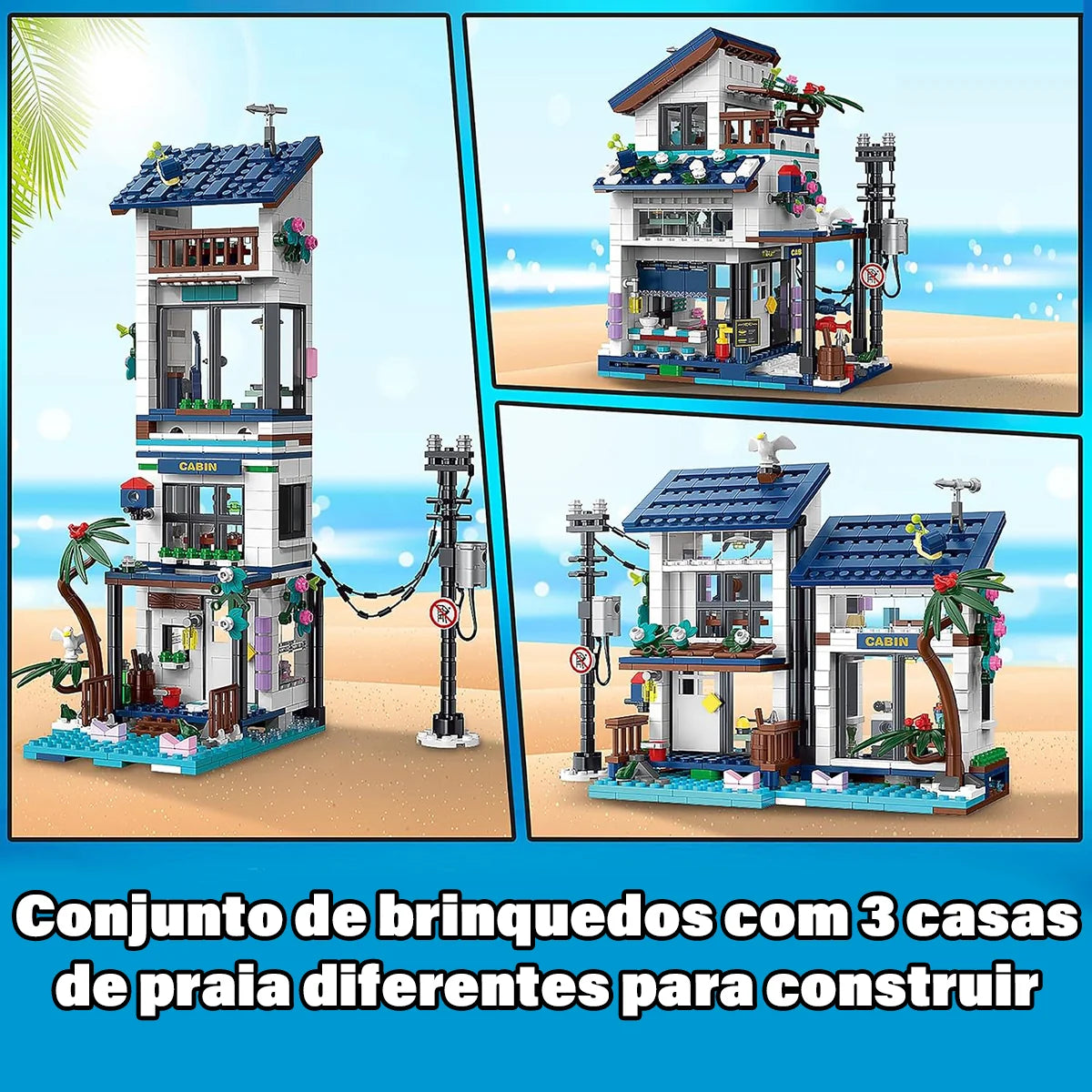 Bloco de Montar Casa da Praia 813 Peças de Encaixar Com Luzes LED Crianças Adulto Adolescentes Infantil Bloco de Construção Decoração Colecionador
