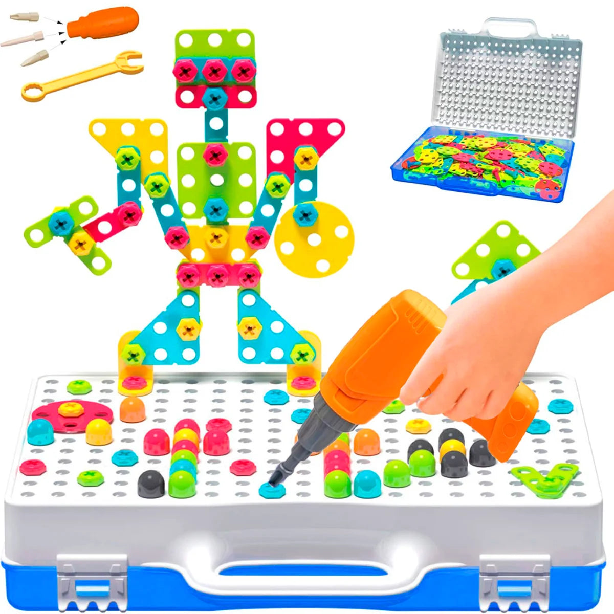 Bloco de Montar Infantil 237 Peças Brinquedo Educativo de Encaixar Montagem de Parafusos Caixa de Ferramentas
