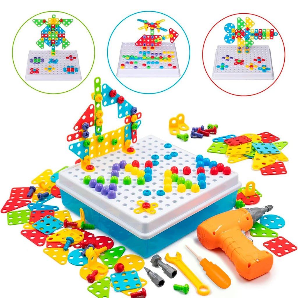 Bloco de Montar Infantil 237 Peças Brinquedo Educativo de Encaixar Montagem de Parafusos Caixa de Ferramentas