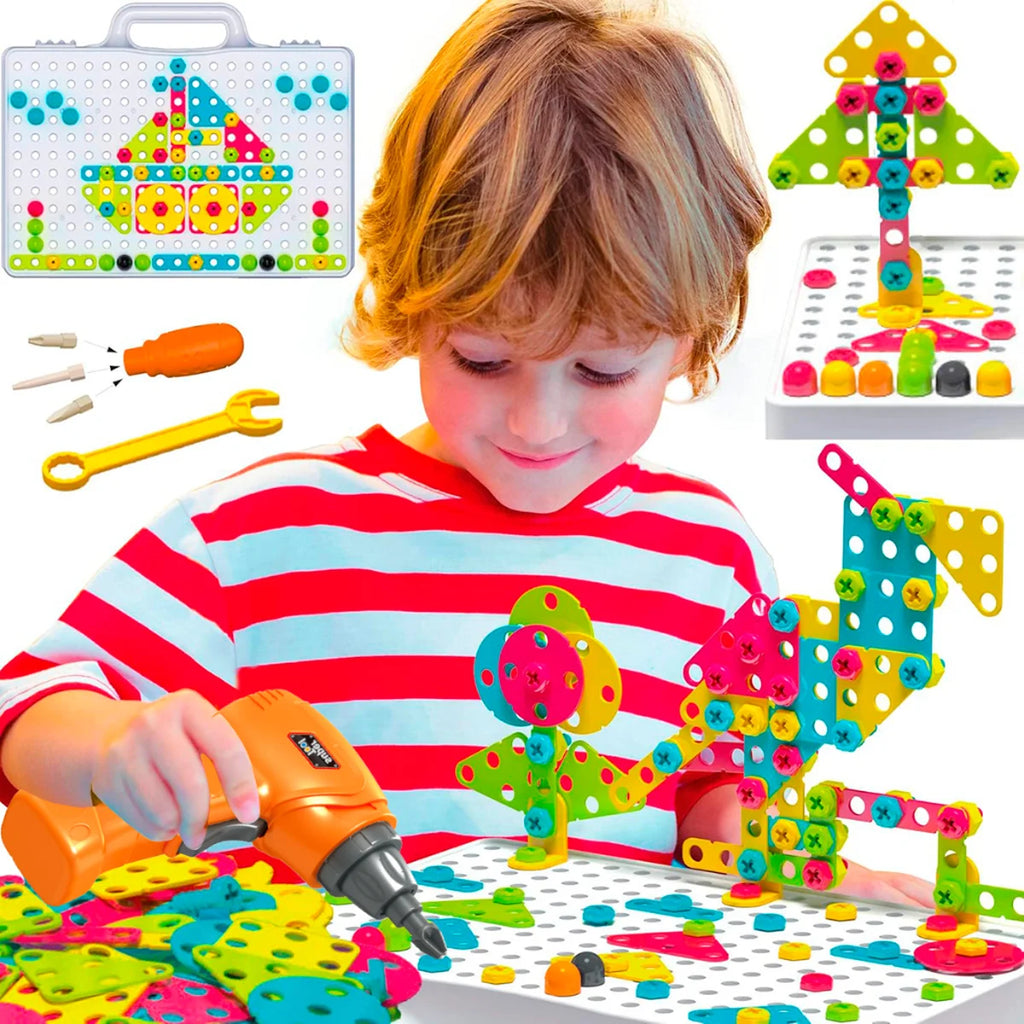 Bloco de Montar Infantil 237 Peças Brinquedo Educativo de Encaixar Montagem de Parafusos Caixa de Ferramentas