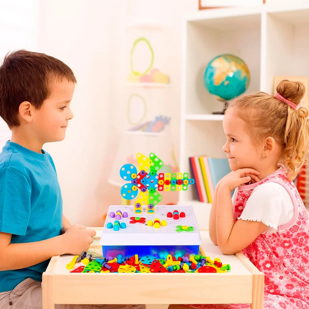 Bloco de Montar Infantil 237 Peças Brinquedo Educativo de Encaixar Montagem de Parafusos Caixa de Ferramentas