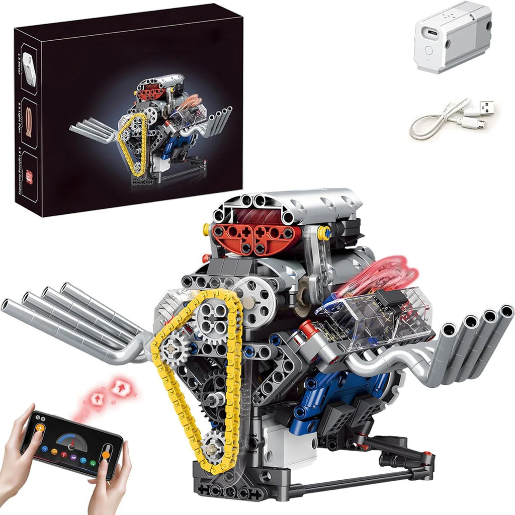 Bloco de Montar de Encaixe Motor V8 665 peças USB Controle via APP Decoração Brinquedo Educativo Infantil Adolescente Adulto Conjunto de Construção