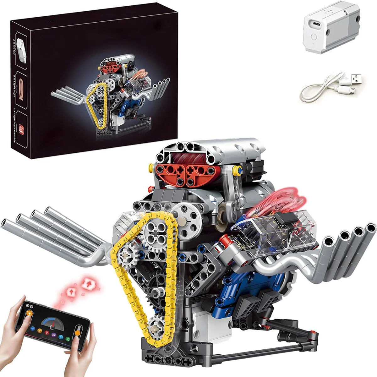 Bloco de Montar de Encaixe Motor V8 665 peças USB Controle via APP Decoração Brinquedo Educativo Infantil Adolescente Adulto Conjunto de Construção