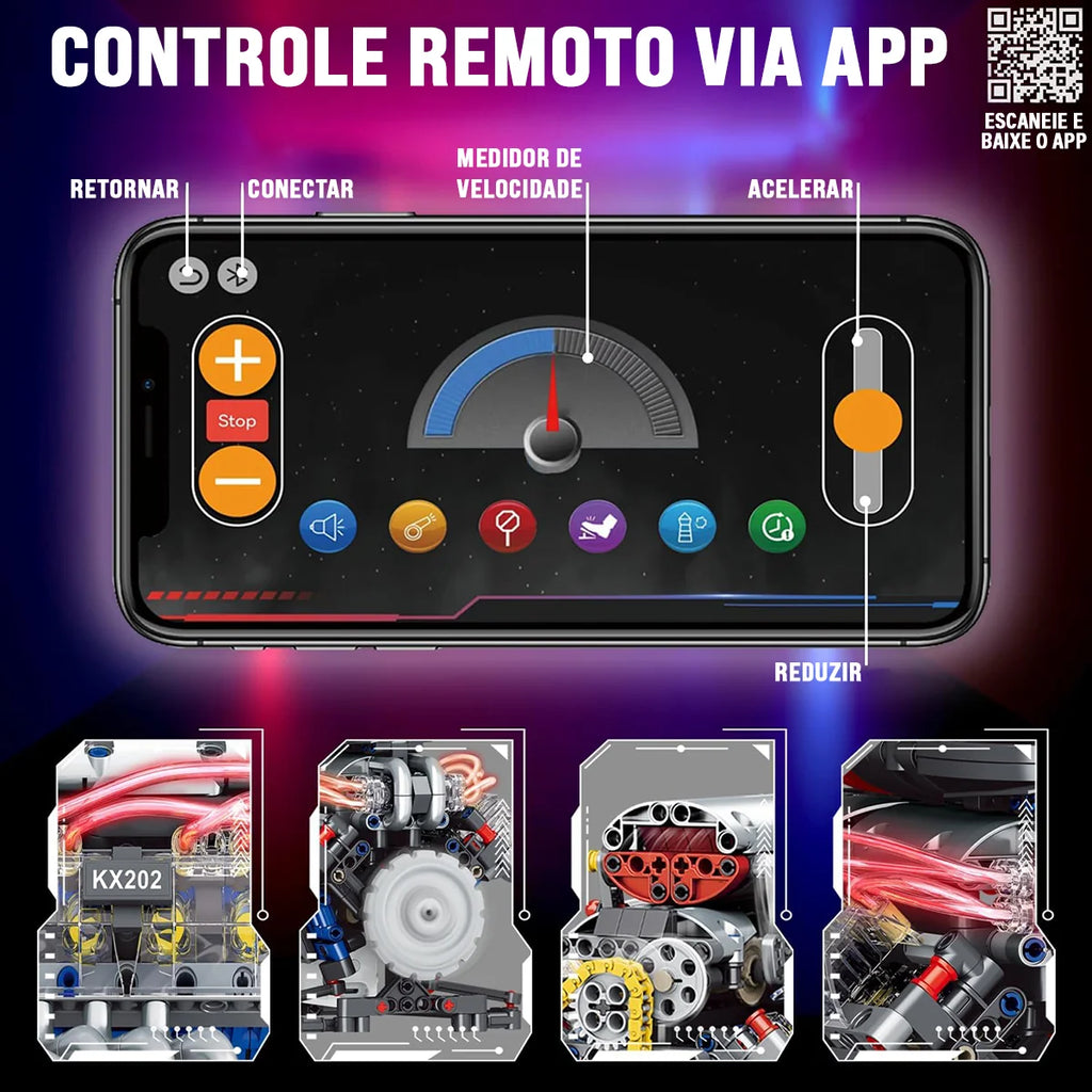 Bloco de Montar de Encaixe Motor V8 665 peças USB Controle via APP Decoração Brinquedo Educativo Infantil Adolescente Adulto Conjunto de Construção