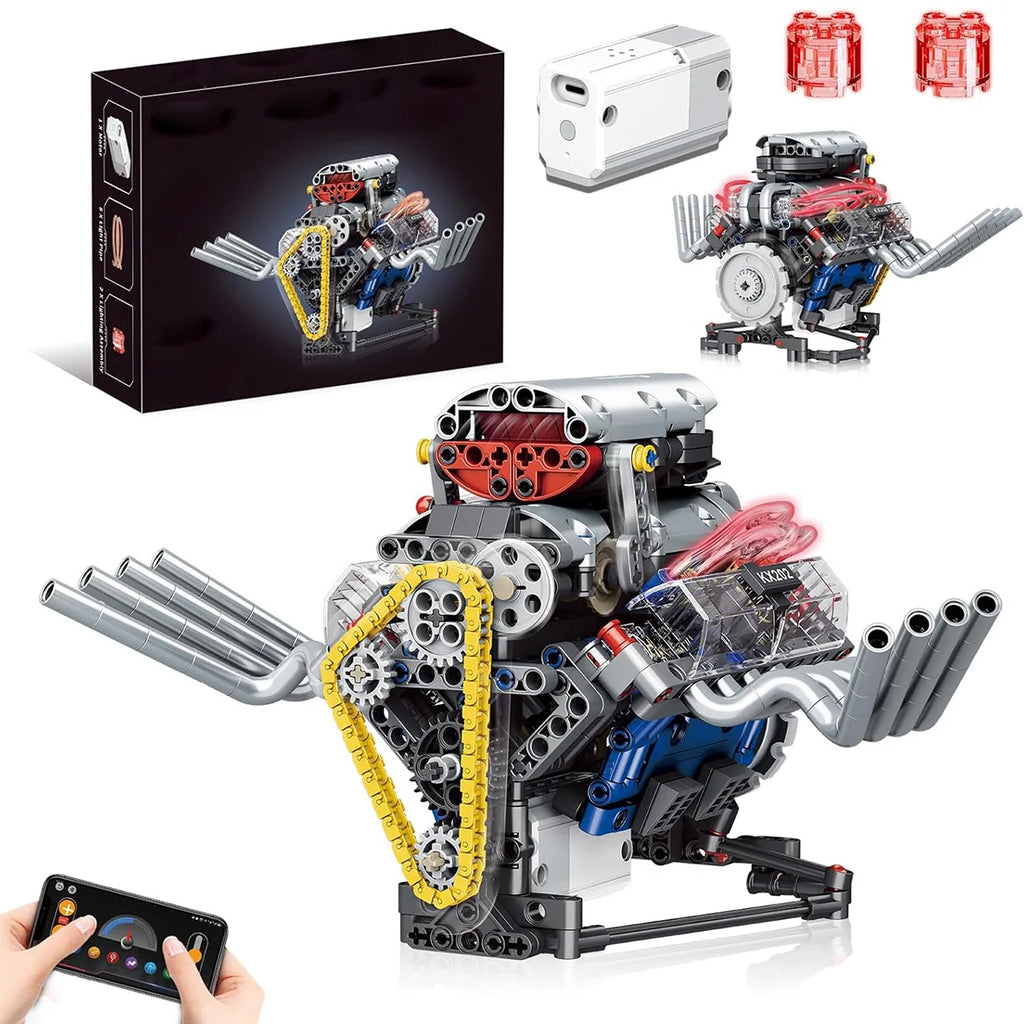 Bloco de Montar de Encaixe Motor V8 665 peças USB Controle via APP Decoração Brinquedo Educativo Infantil Adolescente Adulto Conjunto de Construção