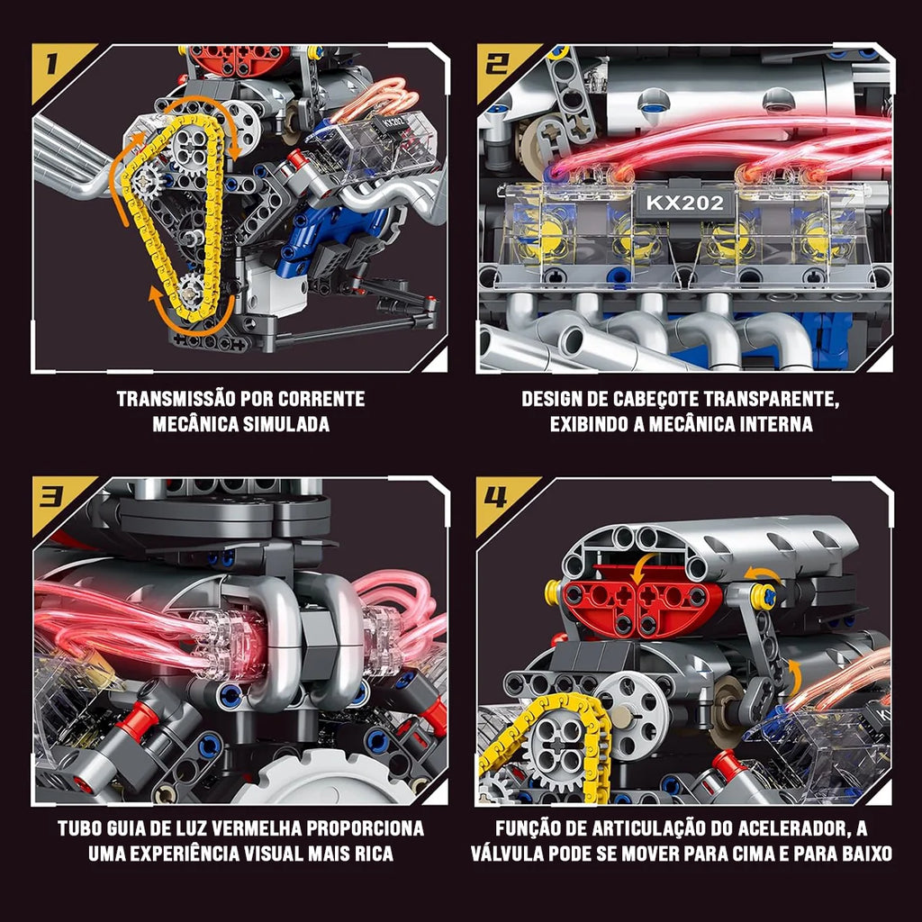 Bloco de Montar de Encaixe Motor V8 665 peças USB Controle via APP Decoração Brinquedo Educativo Infantil Adolescente Adulto Conjunto de Construção