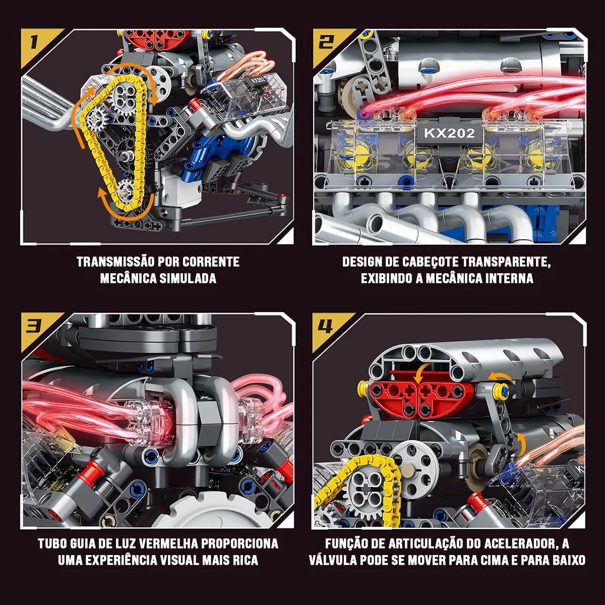 Bloco de Montar de Encaixe Motor V8 665 peças USB Controle via APP Decoração Brinquedo Educativo Infantil Adolescente Adulto Conjunto de Construção