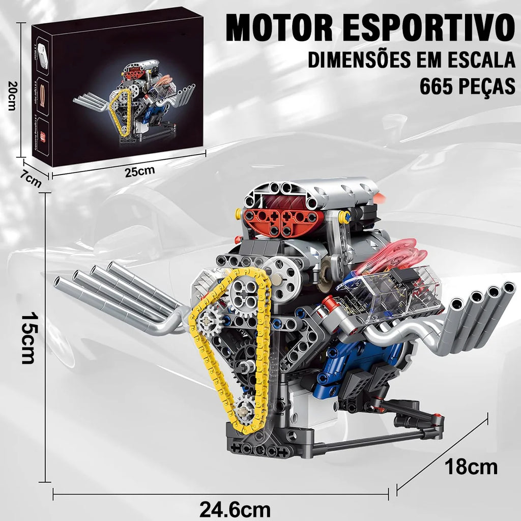 Bloco de Montar de Encaixe Motor V8 665 peças USB Controle via APP Decoração Brinquedo Educativo Infantil Adolescente Adulto Conjunto de Construção
