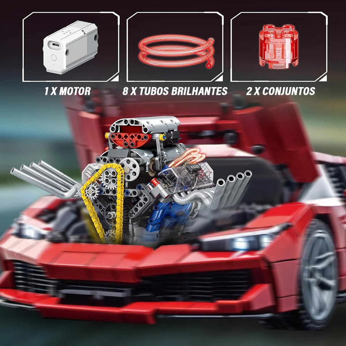 Bloco de Montar de Encaixe Motor V8 665 peças USB Controle via APP Decoração Brinquedo Educativo Infantil Adolescente Adulto Conjunto de Construção