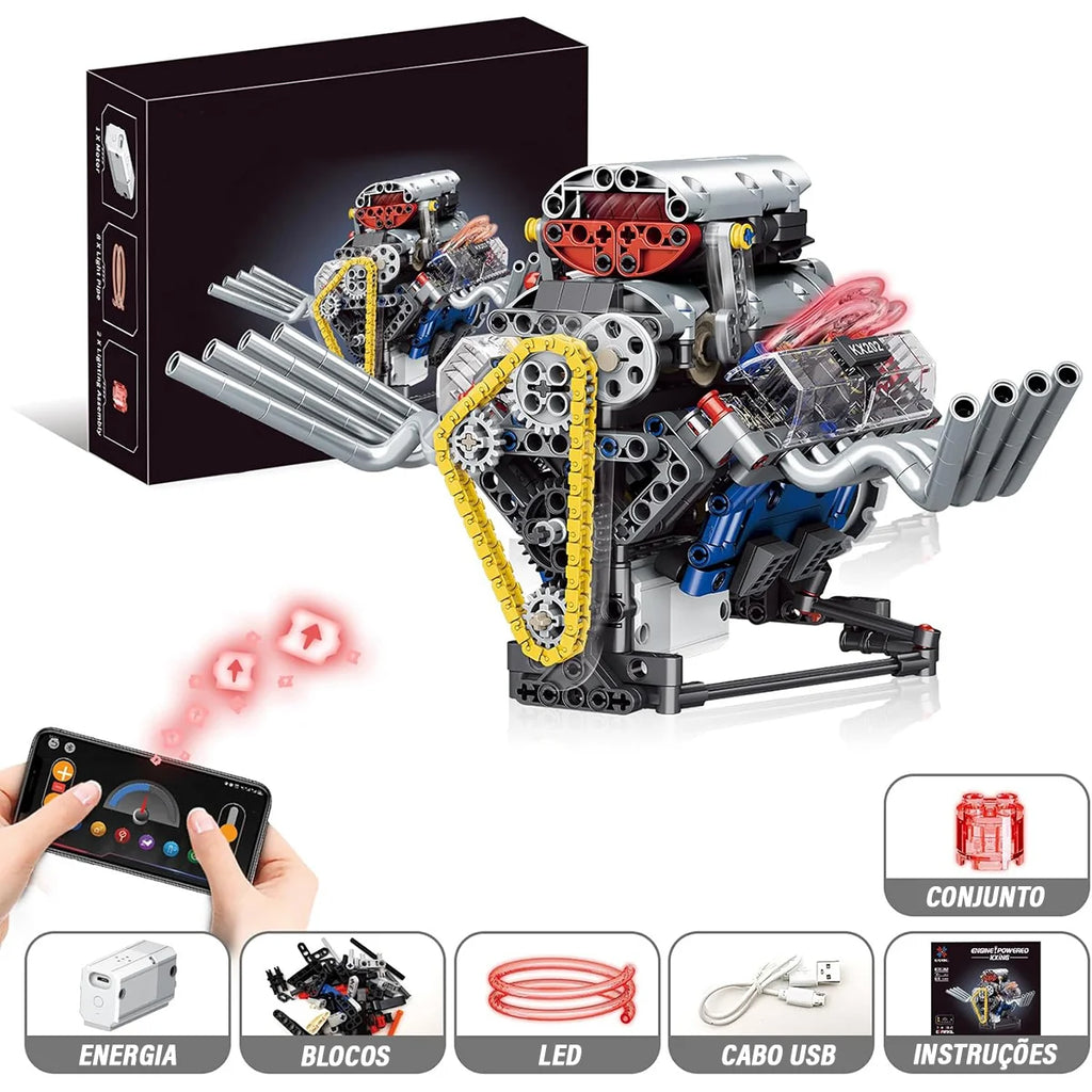 Bloco de Montar de Encaixe Motor V8 665 peças USB Controle via APP Decoração Brinquedo Educativo Infantil Adolescente Adulto Conjunto de Construção