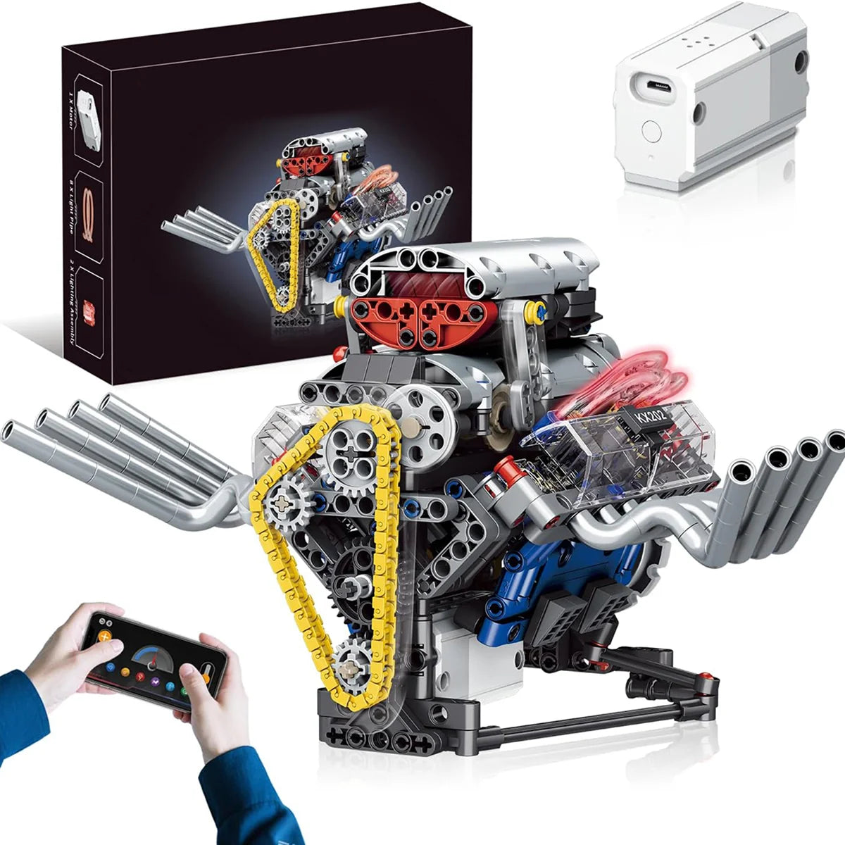 Bloco de Montar de Encaixe Motor V8 665 peças USB Controle via APP Decoração Brinquedo Educativo Infantil Adolescente Adulto Conjunto de Construção