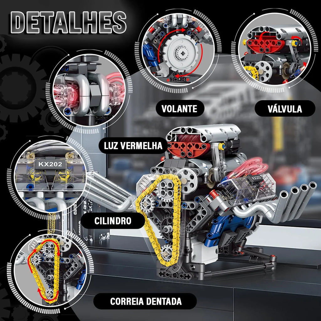 Bloco de Montar de Encaixe Motor V8 665 peças USB Controle via APP Decoração Brinquedo Educativo Infantil Adolescente Adulto Conjunto de Construção