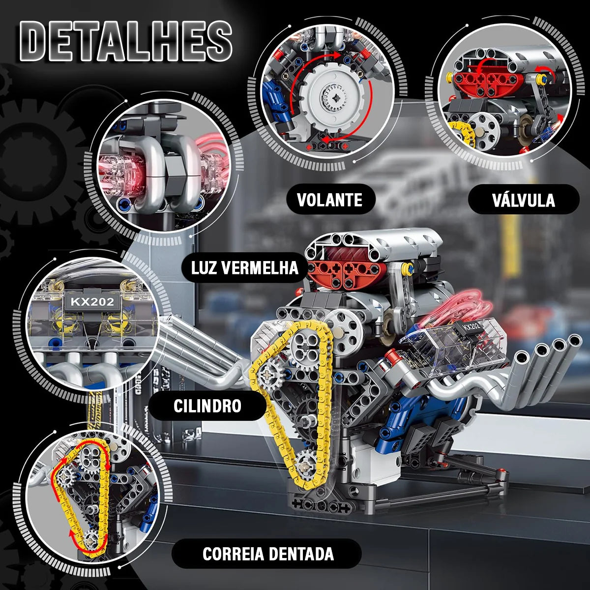 Bloco de Montar de Encaixe Motor V8 665 peças USB Controle via APP Decoração Brinquedo Educativo Infantil Adolescente Adulto Conjunto de Construção