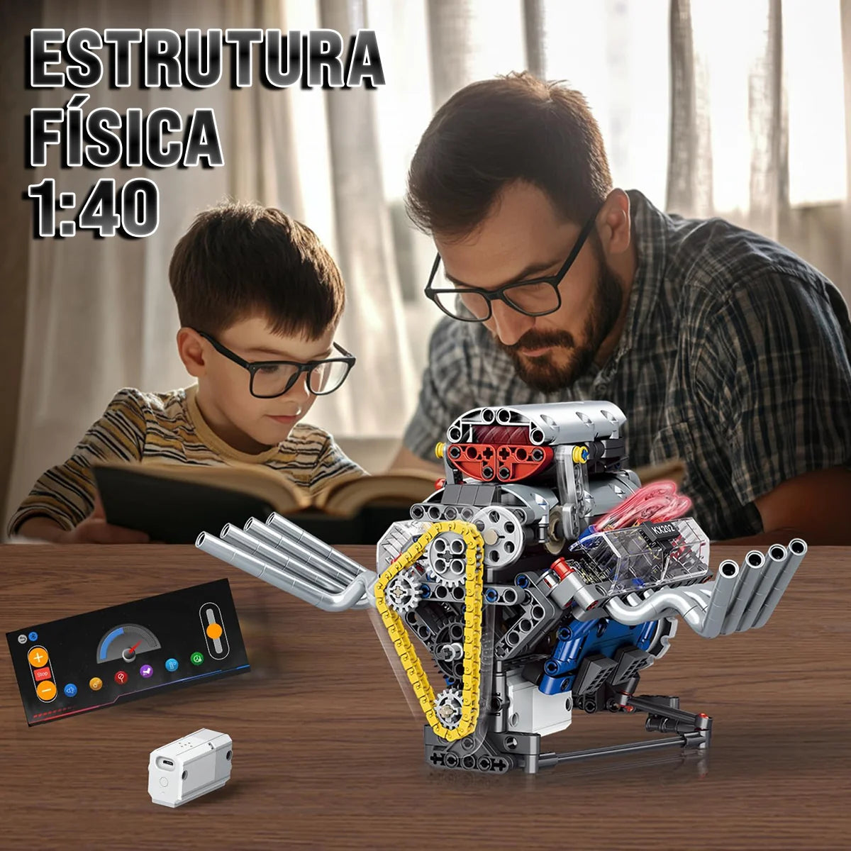 Bloco de Montar de Encaixe Motor V8 665 peças USB Controle via APP Decoração Brinquedo Educativo Infantil Adolescente Adulto Conjunto de Construção