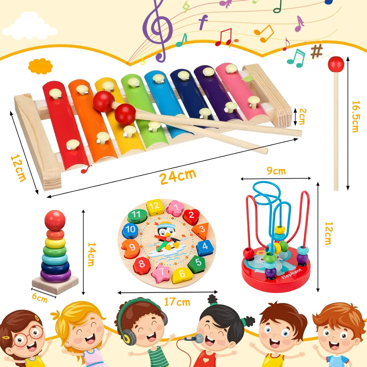 Kit de 9 Brinquedos Educativos para Crianças Bebês de Madeira Multisensoriais para Educação infantil Montar Encaixar Tocar