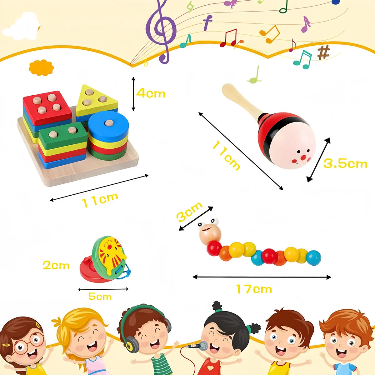 Kit de 9 Brinquedos Educativos para Crianças Bebês de Madeira Multisensoriais para Educação infantil Montar Encaixar Tocar
