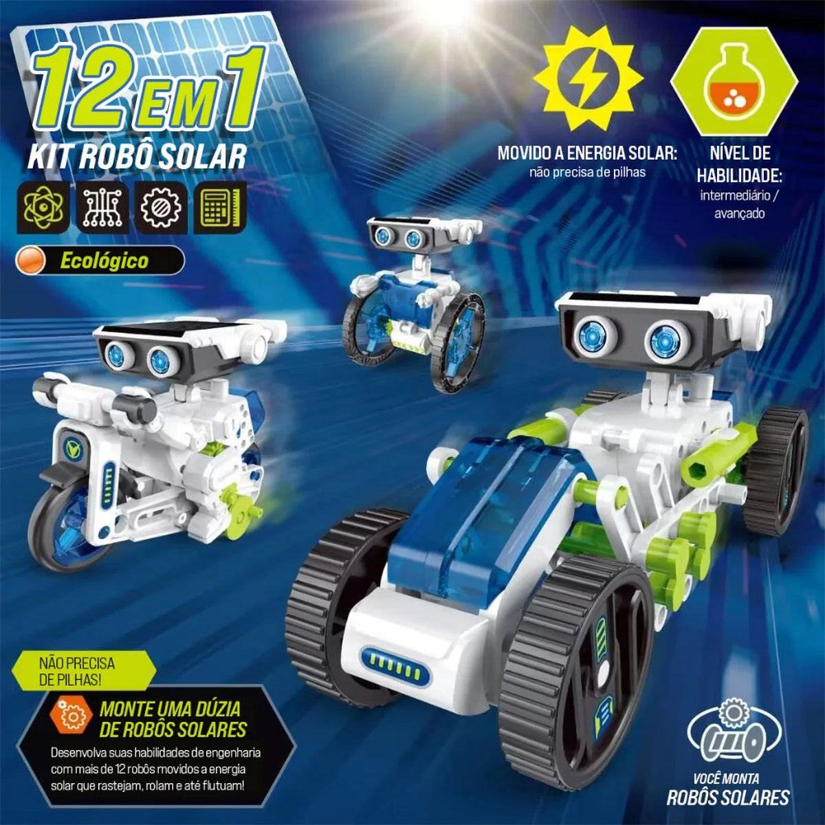 Blocos De Construção Robô Solar Car Veículos Brinquedos Educativos Para Crianças 12 Em 1 Brastoy
