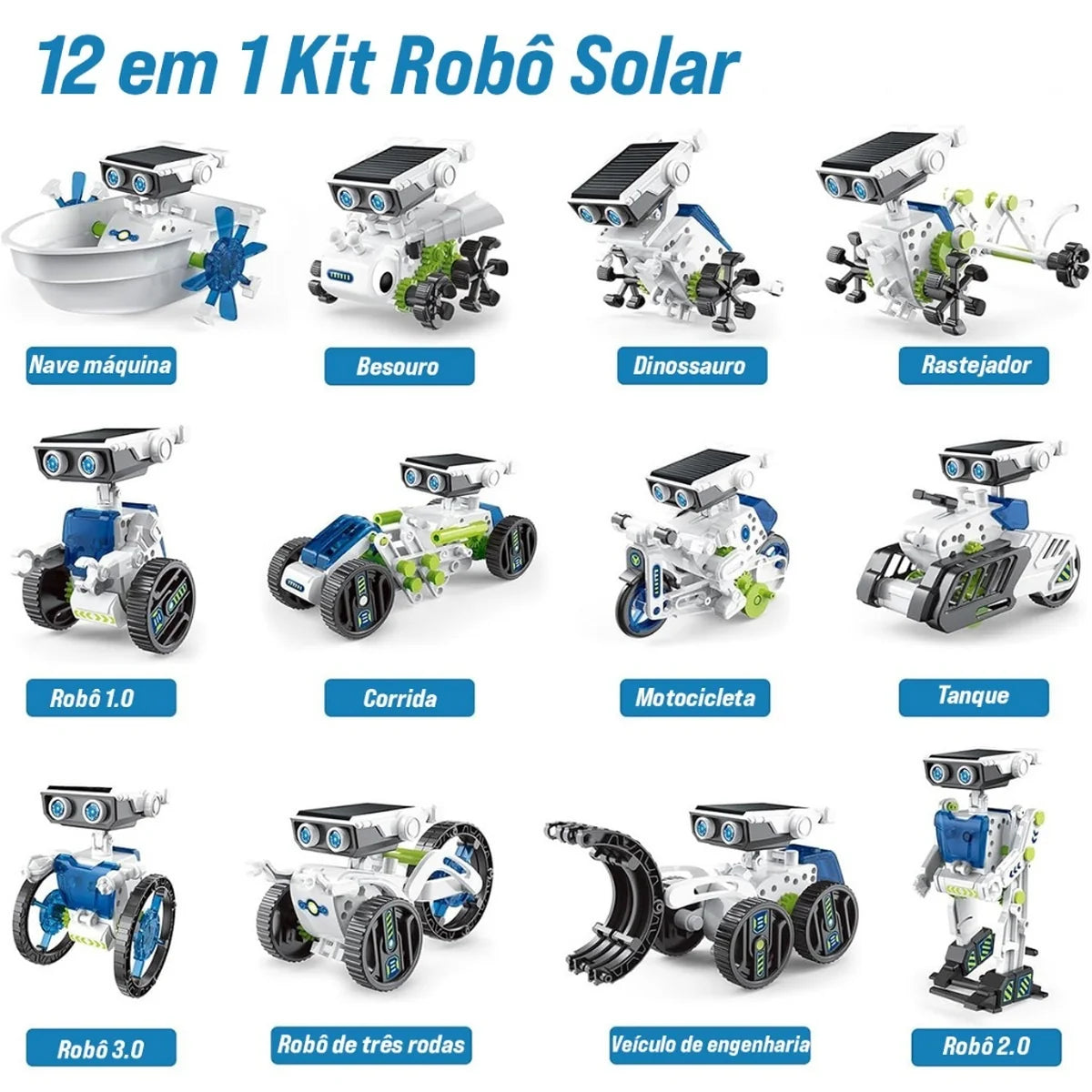 Blocos De Construção Robô Solar Car Veículos Brinquedos Educativos Para Crianças 12 Em 1 Brastoy
