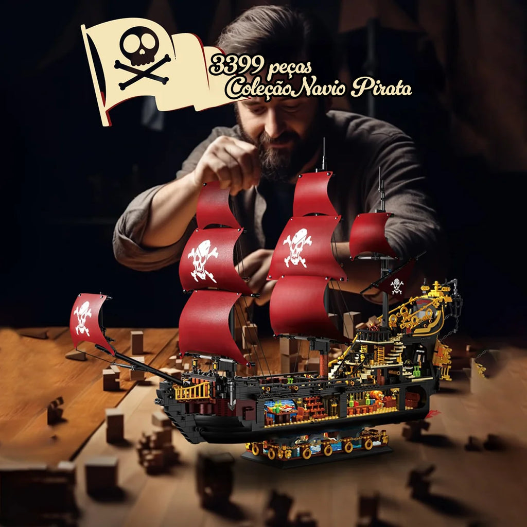 Bloco de Montar de Encaixe Navio Pirata 3399 peças Decoração Brinquedo Educativo Infantil Adolescente Adulto Conjunto de Construção