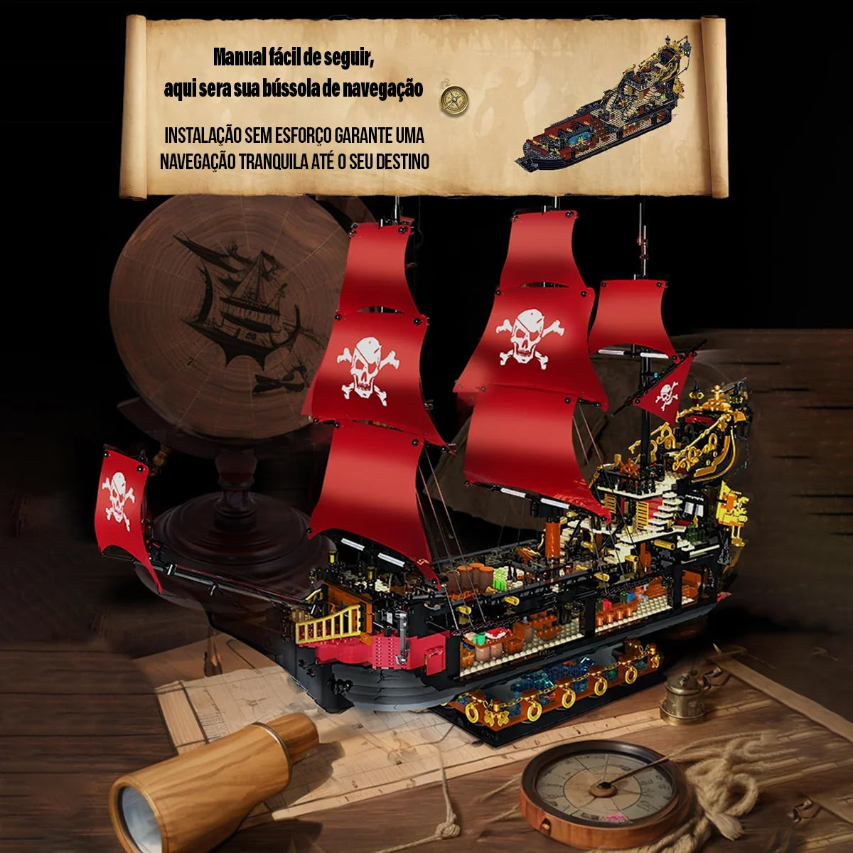 Bloco de Montar de Encaixe Navio Pirata 3399 peças Decoração Brinquedo Educativo Infantil Adolescente Adulto Conjunto de Construção