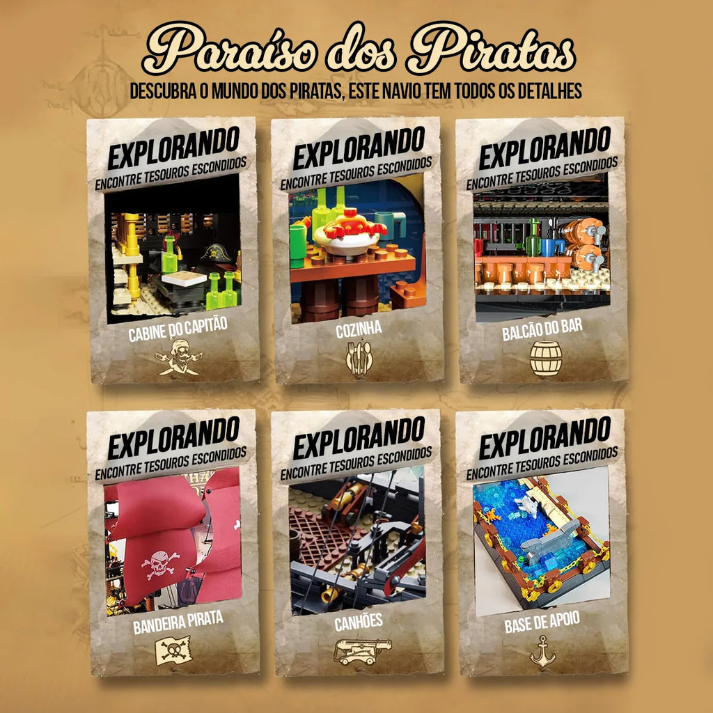 Bloco de Montar de Encaixe Navio Pirata 3399 peças Decoração Brinquedo Educativo Infantil Adolescente Adulto Conjunto de Construção