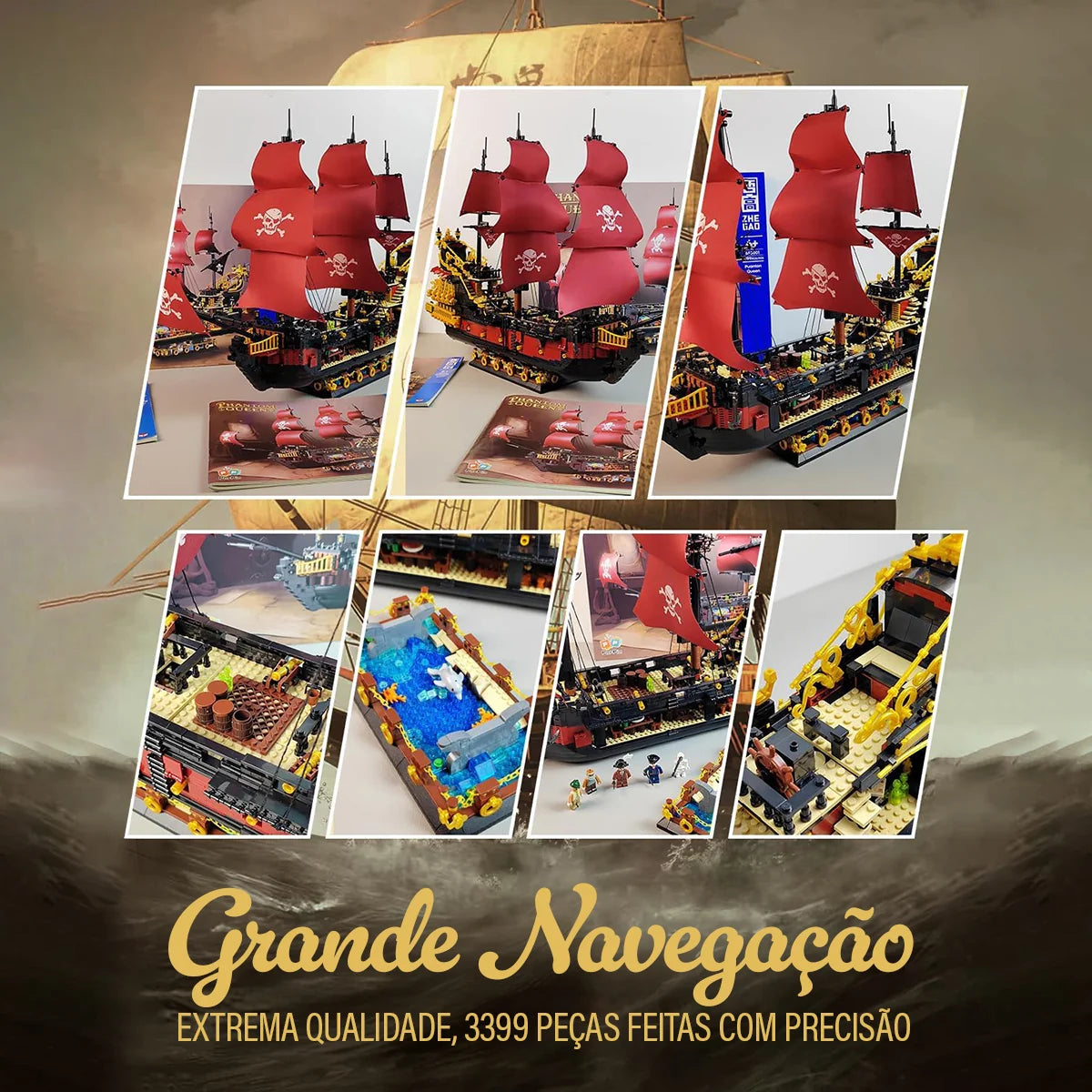 Bloco de Montar de Encaixe Navio Pirata 3399 peças Decoração Brinquedo Educativo Infantil Adolescente Adulto Conjunto de Construção