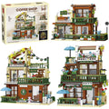 Bloco de Montar Café ao Ar Livre com Jardim Com Led 875 peças Decoração Brinquedo Educativo Infantil Adolescente Adulto Conjunto de Construção