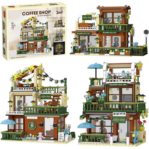Bloco de Montar Café ao Ar Livre com Jardim Com Led 875 peças Decoração Brinquedo Educativo Infantil Adolescente Adulto Conjunto de Construção