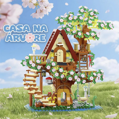 Bloco de Montar Casa da Árvore Flor de Cerejeira 959 peças Com Led Decoração Brinquedo Educativo Infantil Adolescente Adulto Conjunto de Construção