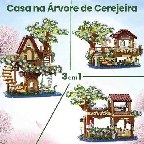 Bloco de Montar Casa da Árvore Flor de Cerejeira 959 peças Com Led Decoração Brinquedo Educativo Infantil Adolescente Adulto Conjunto de Construção