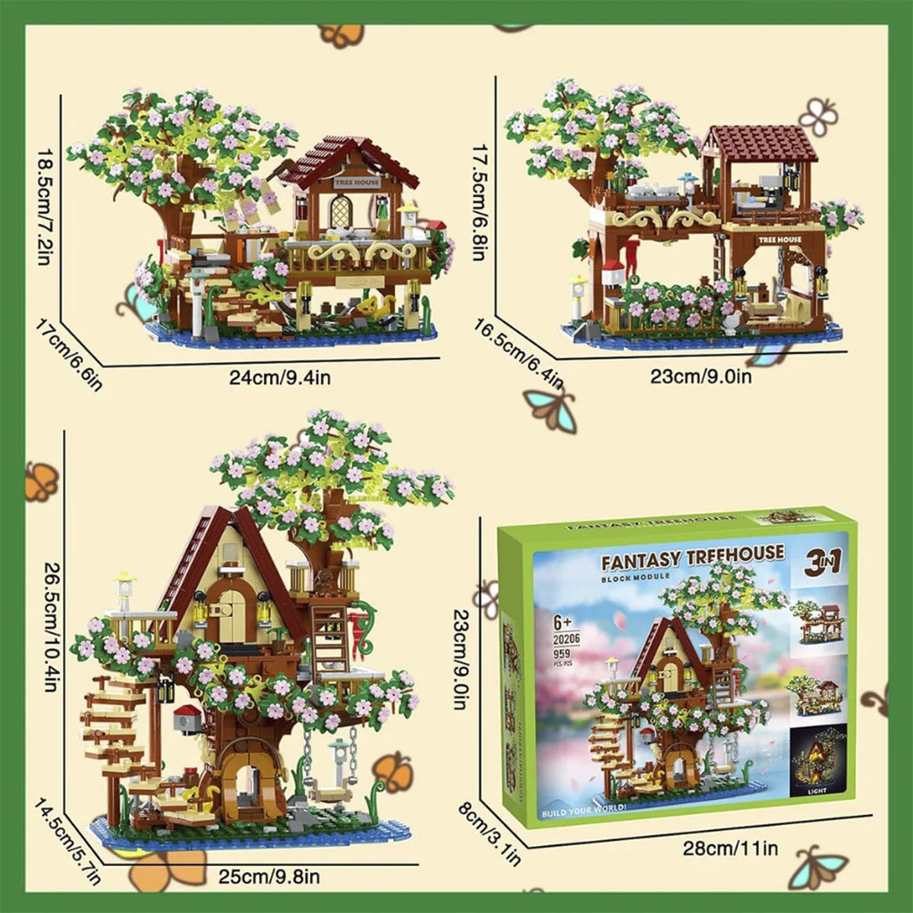 Bloco de Montar Casa da Árvore Flor de Cerejeira 959 peças Com Led Decoração Brinquedo Educativo Infantil Adolescente Adulto Conjunto de Construção