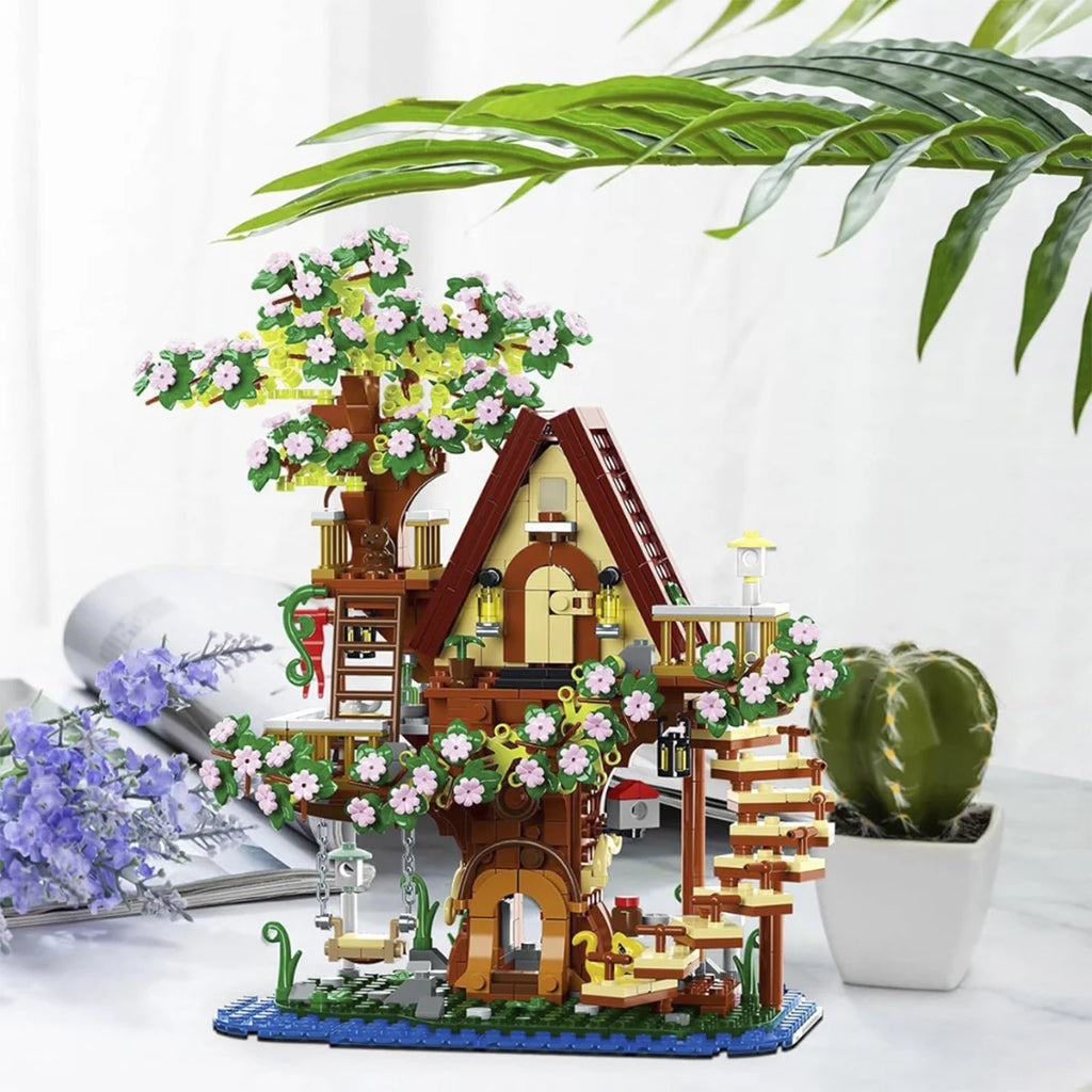 Bloco de Montar Casa da Árvore Flor de Cerejeira 959 peças Com Led Decoração Brinquedo Educativo Infantil Adolescente Adulto Conjunto de Construção