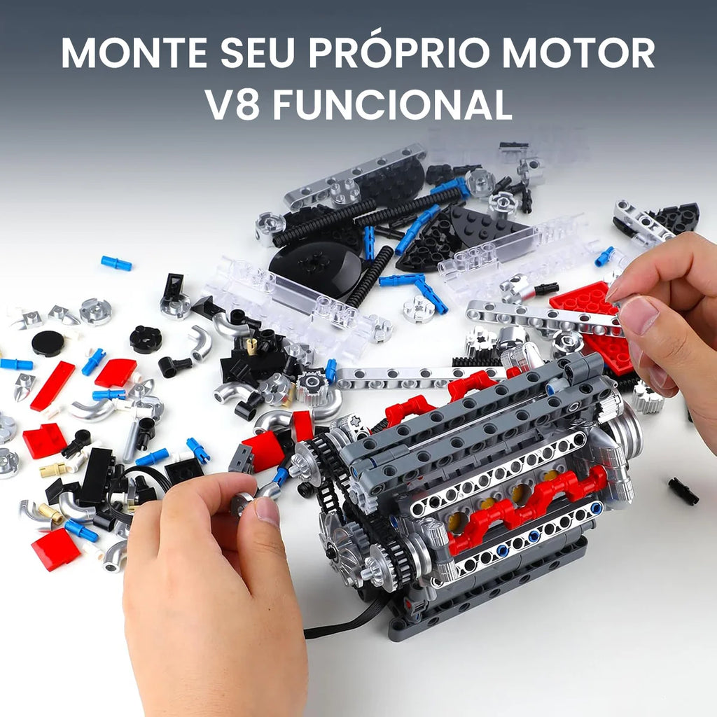 Bloco De Montar Construção Motor V8 Funcional 487 Peças Mould King 10171