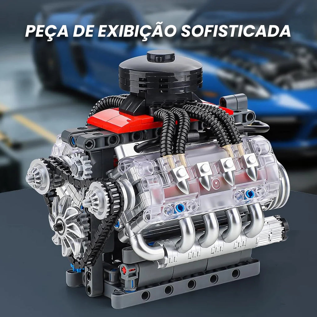 Bloco De Montar Construção Motor V8 Funcional 487 Peças Mould King 10171