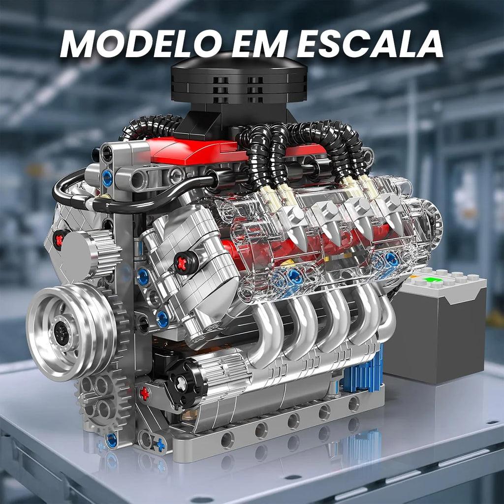 Bloco De Montar Construção Motor V8 Funcional 487 Peças Mould King 10171