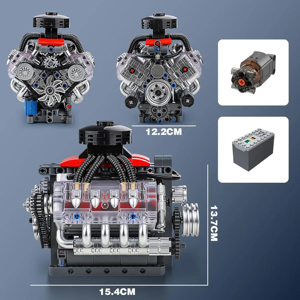 Bloco De Montar Construção Motor V8 Funcional 487 Peças Mould King 10171