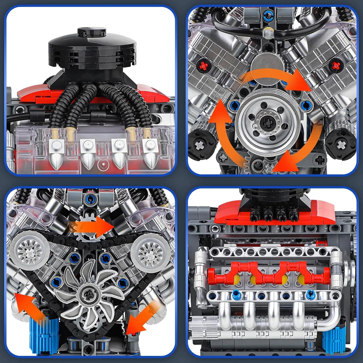 Bloco De Montar Construção Motor V8 Funcional 487 Peças Mould King 10171
