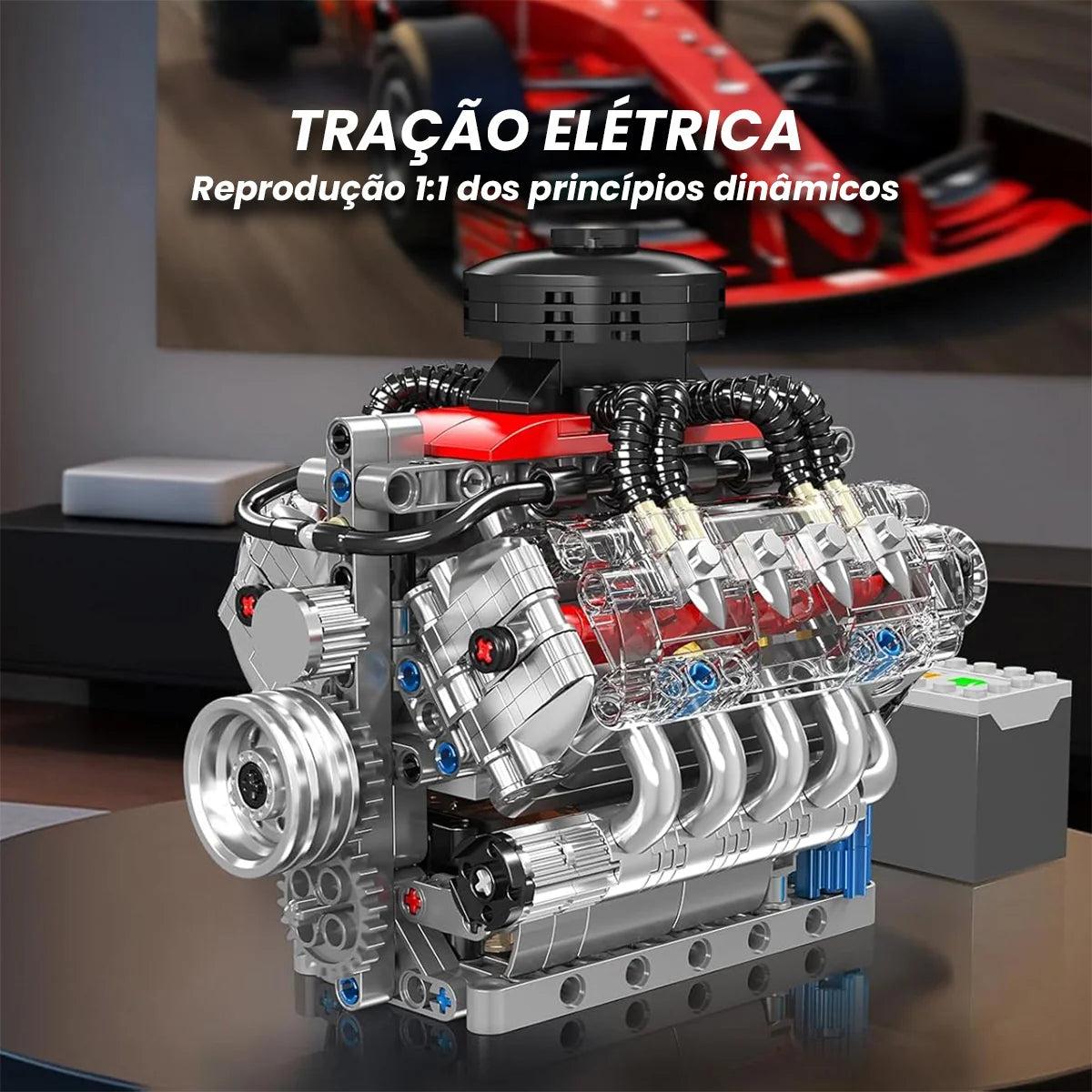 Bloco De Montar Construção Motor V8 Funcional 487 Peças Mould King 10171