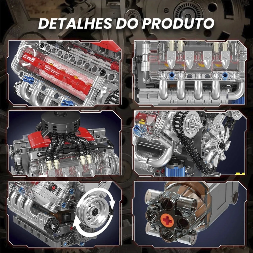 Bloco De Montar Construção Motor V8 Funcional 487 Peças Mould King 10171