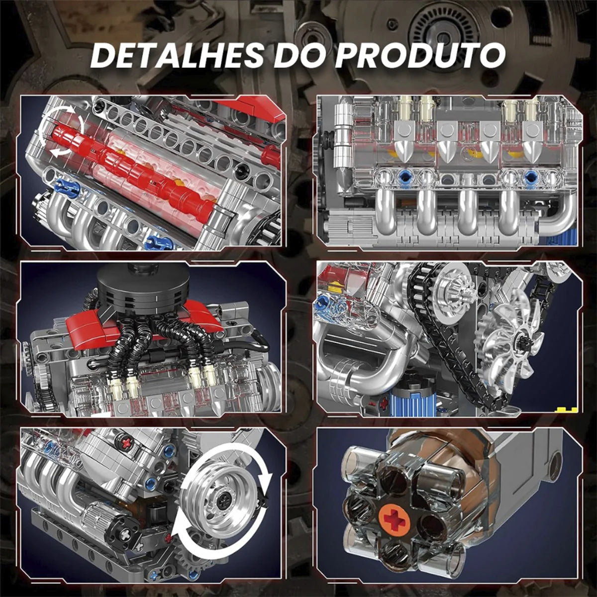 Bloco De Montar Construção Motor V8 Funcional 487 Peças Mould King 10171