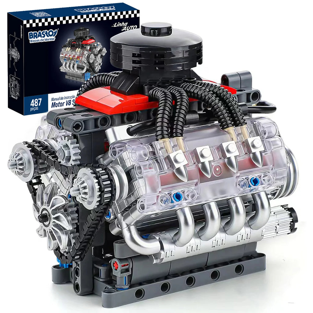 Bloco De Montar Construção Motor V8 Funcional 487 Peças Mould King 10171