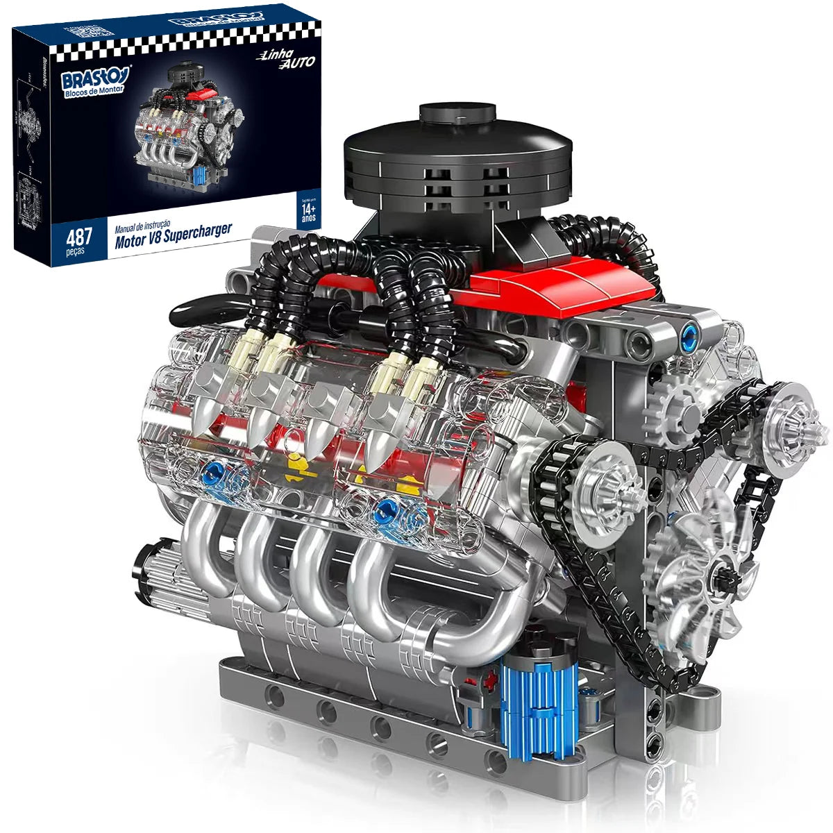 Bloco De Montar Construção Motor V8 Funcional 487 Peças Mould King 10171