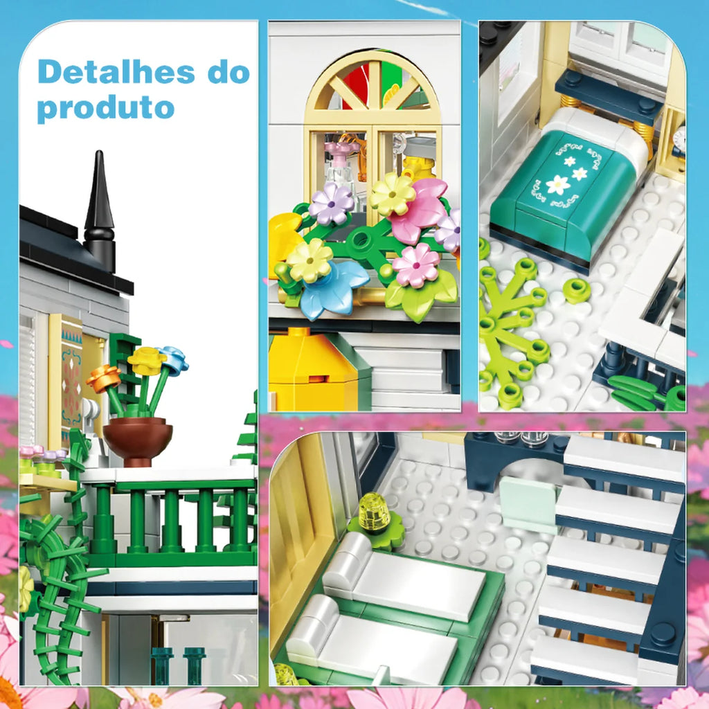 Bloco de Montar de Encaixe Hotel com 3 Andares 998 peças Decoração Brinquedo Educativo Infantil Adolescente Adulto Conjunto de Construção