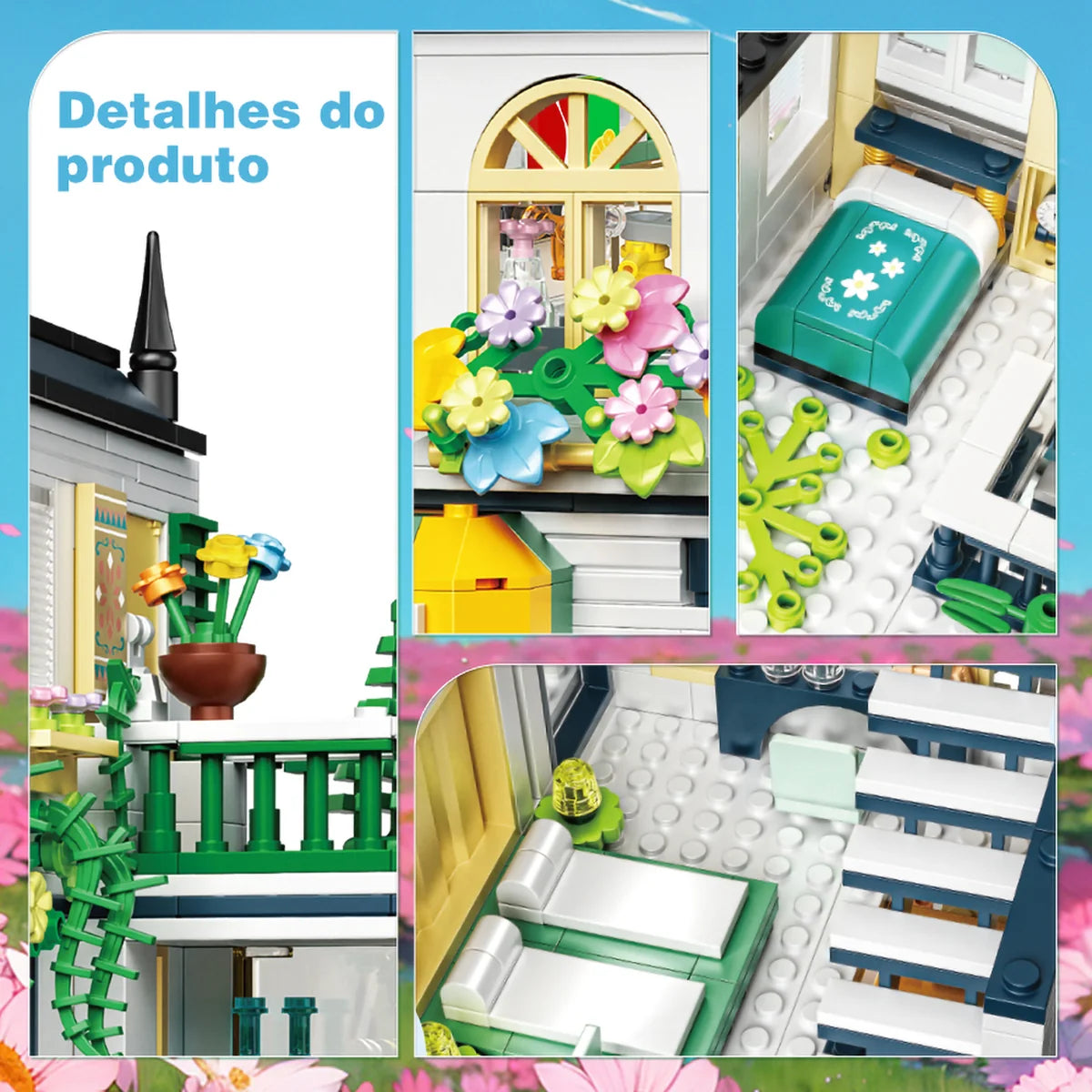 Bloco de Montar de Encaixe Hotel com 3 Andares 998 peças Decoração Brinquedo Educativo Infantil Adolescente Adulto Conjunto de Construção