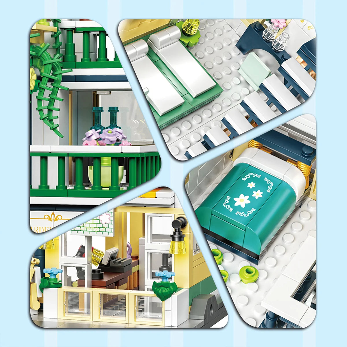 Bloco de Montar de Encaixe Hotel com 3 Andares 998 peças Decoração Brinquedo Educativo Infantil Adolescente Adulto Conjunto de Construção