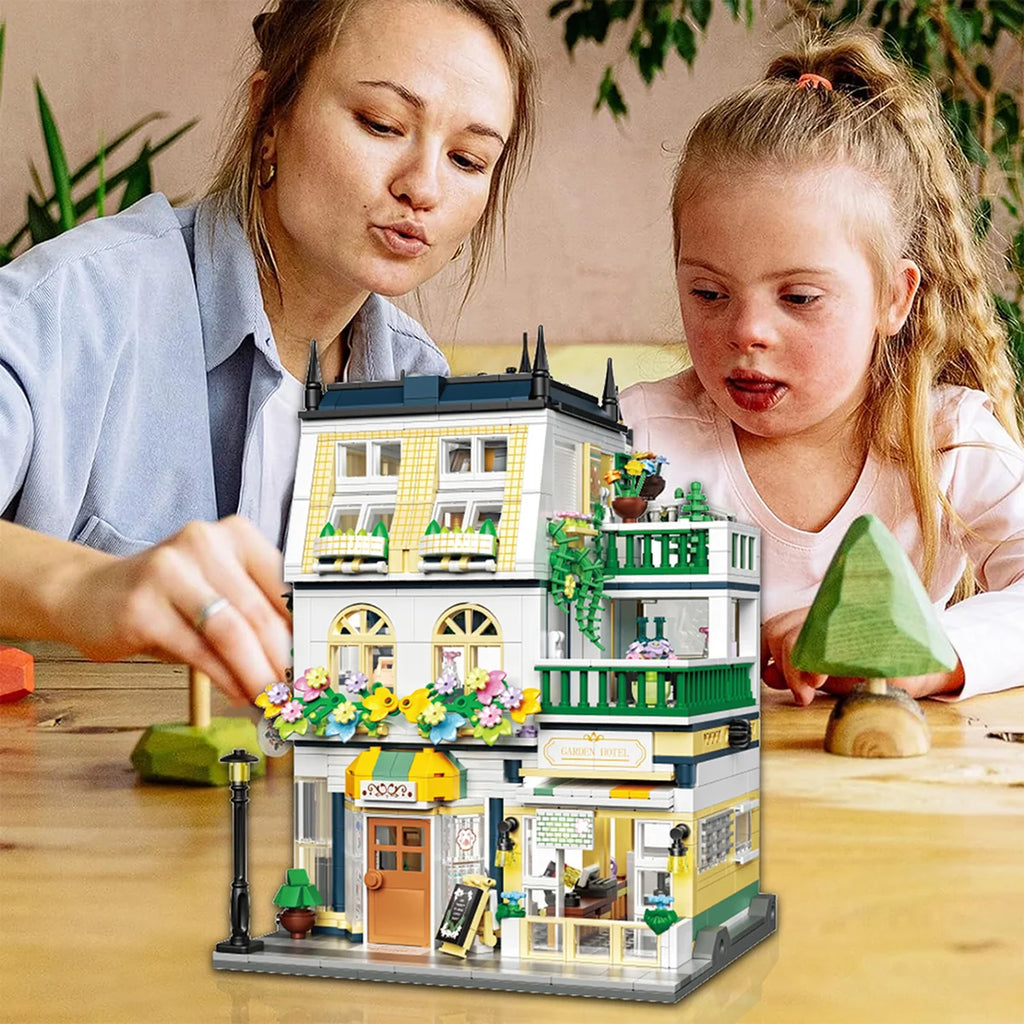 Bloco de Montar de Encaixe Hotel com 3 Andares 998 peças Decoração Brinquedo Educativo Infantil Adolescente Adulto Conjunto de Construção