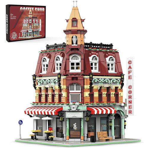 Bloco de Montar Café Urbano Retrô Com Led 1950 peças Decoração Brinquedo Educativo Infantil Adolescente Adulto Conjunto de Construção