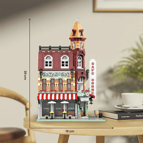 Bloco de Montar Café Urbano Retrô Com Led 1950 peças Decoração Brinquedo Educativo Infantil Adolescente Adulto Conjunto de Construção