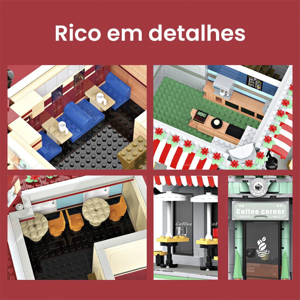 Bloco de Montar Café Urbano Retrô Com Led 1950 peças Decoração Brinquedo Educativo Infantil Adolescente Adulto Conjunto de Construção