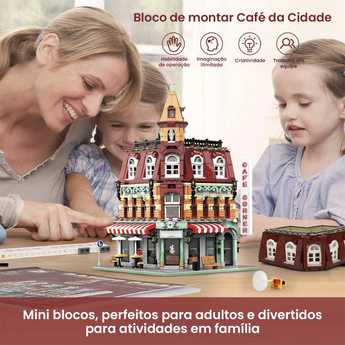 Bloco de Montar Café Urbano Retrô Com Led 1950 peças Decoração Brinquedo Educativo Infantil Adolescente Adulto Conjunto de Construção